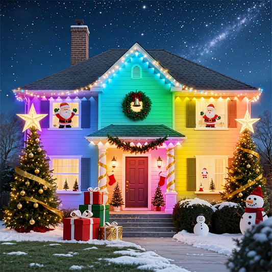 200FT Permanent Outdoor RGB Eave Lights, IP68 Waterproof, Smart App Control, 16 Million Colors, for Christmas Halloween Holidays Parties Garden Home Decoration, Year-Round Installation