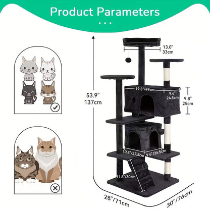 Multi-Level Cat Tree Tower with Scratching Post, Perches & Plush Apartments – Space-Saving Indoor Cat Climbing Frame & Activity Center, Heights 36–80 Inch, 6 Colors