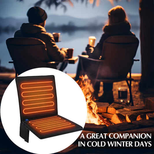 Portable Foldable USB Heated Seat Pad - 3 Adjustable Heat Modes - Stadium, Camping, Indoor & Outdoor - USB Powered - Black (Power Bank Not Included)
