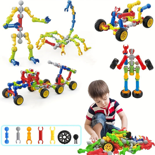 132 Piece STEM Building Blocks Toy Set for Kids 3+ Educational Construction Blocks Engineering Creative Building Kit Activities for Boys Girls Birthday Christmas Gift Random Colors