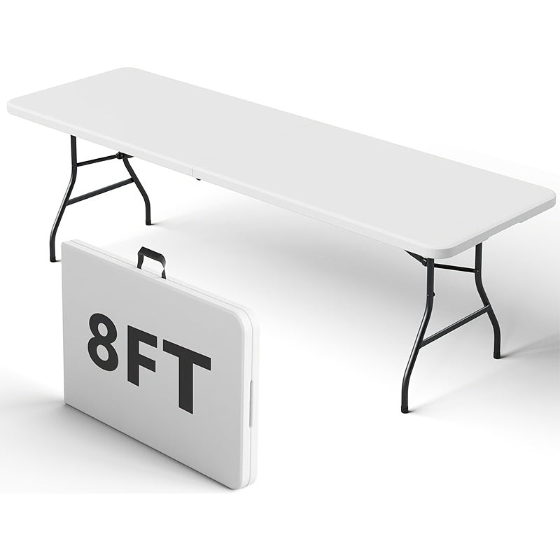 8FT Heavy-Duty Plastic Folding Table with Handles Portable Indoor Outdoor Dining Table for Home Parties Picnics Camping & Events – White & Black