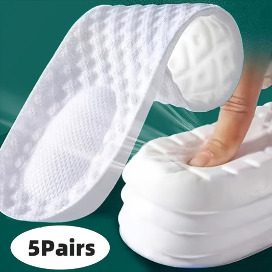 5-Pack Ultra-Soft Shoe Insoles with Shock Absorption & Arch Support - Trimmable to Fit - EU 35–46 - Black, White & Grey