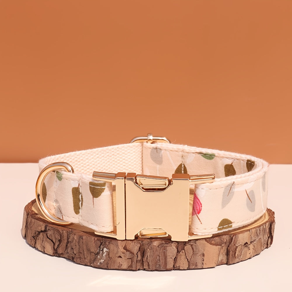 Personalized Dog Collar with ID Tag - Customizable Anti-Lost Pet Collar in 21 Styles, Adjustable XS to XL for Small Medium Large Dogs, Plaid Floral Dot Patterns, Engraved Contact Information