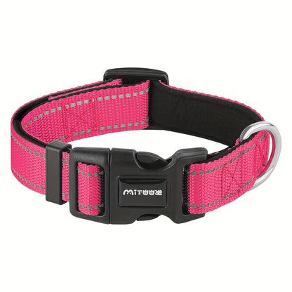 Reflective Neoprene Dog Collar with Comfort Padding - Adjustable Elastic Fit for Medium & Large Breed Dogs, Soft Padded Safety Collar for Training & Walking with High-Visibility Reflective Strip for Night Safety