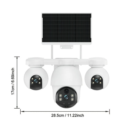 Solar-Powered Outdoor Security Camera, Triple Lens 8MP UHD, 360° Rotation, Color Night Vision, Motion Detection, Two-Way Audio, Wi-Fi / 4G LTE, Cloud & Local Storage, Detachable Solar Panel (SD Card Not Included)