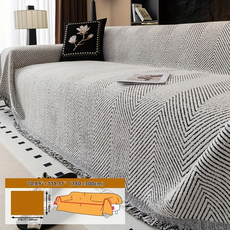 Thickened Plush Sofa Cover - Non-Slip, Pet-Friendly Furniture Protector - 4 Sizes - Living Room, Bedroom & Office - Khaki, White & Black, Grey & Black