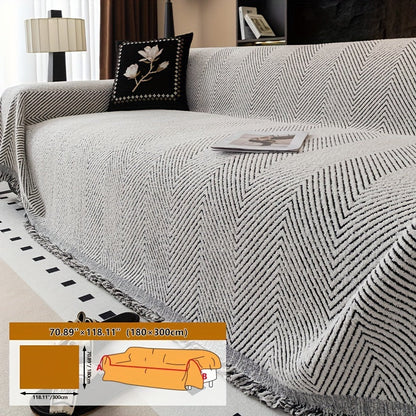 Thickened Plush Sofa Cover - Non-Slip, Pet-Friendly Furniture Protector - 4 Sizes - Living Room, Bedroom & Office - Khaki, White & Black, Grey & Black