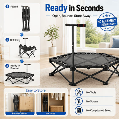 42-Inch Foldable Mini Rebounder Trampoline for Adults – Springless Fabric Strap System, 300 LB Capacity, Compact Indoor Fitness Bouncer for Home Gym, Cardio & Leisure Exercise, Space-Saving Design