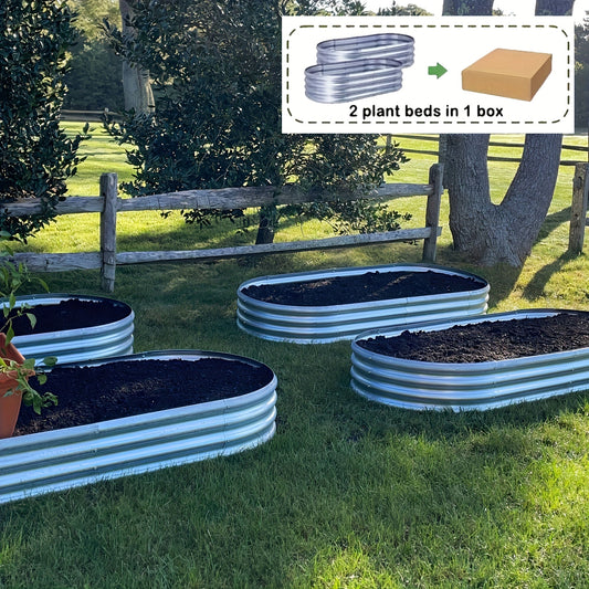 2-Pack Galvanized Raised Garden Bed Kit - Oval Large Metal Planter Boxes for Outdoor Vegetables, Herbs & Flowers