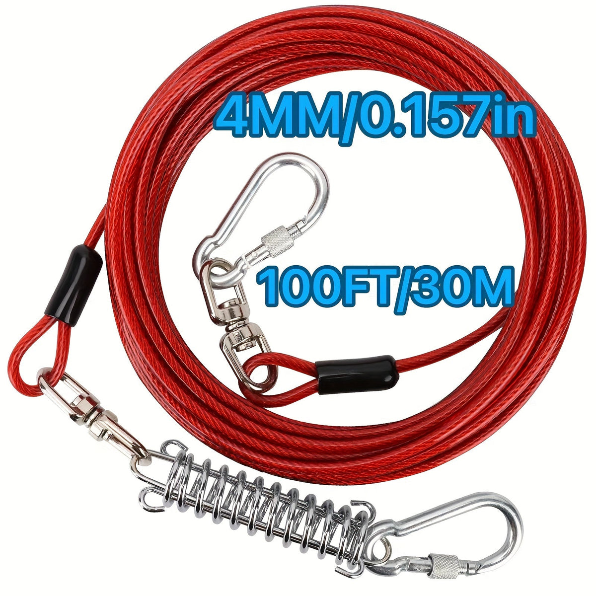 Heavy Duty Dog Leash 6 10 15 30 50 75 100 Feet Long Training Tie Out Cable for Large Dogs Up to 500 lbs Durable Bite-Resistant Yard Running Rope Lead