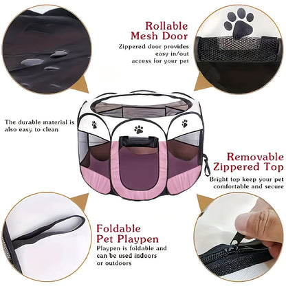 Portable Foldable Pet Playpen for Dogs Cats Rabbits – Octagon Puppy Playpen Indoor Outdoor, 8-Panel Exercise Pen for Small Medium Animals, Easy Setup No Tools Required