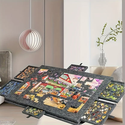 1000pcs Puzzle Table 2-in-1 Tilting Design with Stand Lid & 6 Drawers Ultralight Portable Puzzle Board for Adults Ergonomic Jigsaw Puzzle Accessory Gift for Puzzle Lovers – Natural & Grey