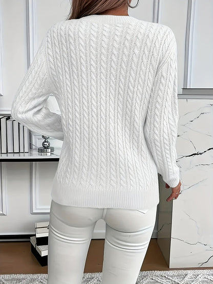 Women's Round Neck Pullover Sweater – Soft Solid Color Knit Top for Casual & Formal Wear, All-Season Layering Essential, Sky Blue, Sizes XS-XXL