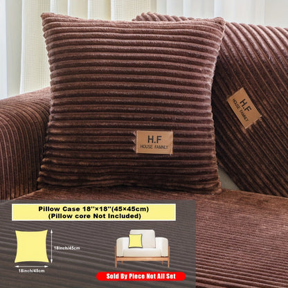 Short Plush Striped Sofa Cover & Cushion - All-Season, Pet-Friendly & Non-Slip - Armchair, Loveseat, 3/4/5-Seater, Backrest, Armrest & Pillowcase - White, Dark Gray, Light Gray, Coffee & Blue