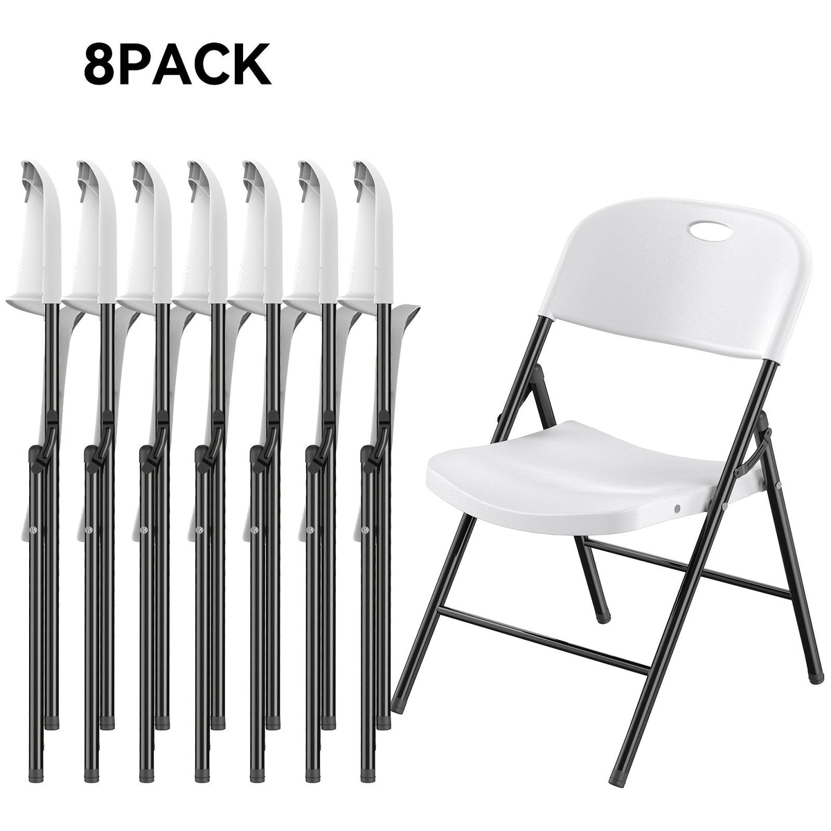 Heavy-Duty PP Plastic Folding Chairs – 1000 LB Capacity Ergonomic Foldable & Portable for Indoor & Outdoor Events Parties & Dinners (4-Pack, 8-Pack & 10-Pack)