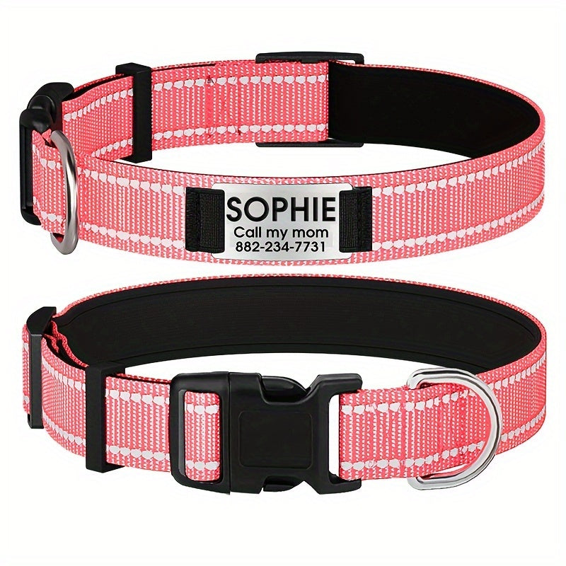 Customizable Reflective Dog Collar with Personalized Name Plate - Padded Nylon Comfort Fit, 12 Color Options, Engraved ID Tag Alternative for Small Medium & Large Dogs, Perfect Personalized Dog Gift for Dog Lovers