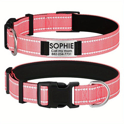 Customizable Reflective Dog Collar with Personalized Name Plate - Padded Nylon Comfort Fit, 12 Color Options, Engraved ID Tag Alternative for Small Medium & Large Dogs, Perfect Personalized Dog Gift for Dog Lovers