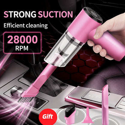 Cordless Car Vacuum Cleaner 7KPa Strong Suction – 80dB Quiet, 3 Nozzles, USB Rechargeable Handheld Portable Auto Vacuum for Car Interior Home Pet Hair, Gift for Women Drivers