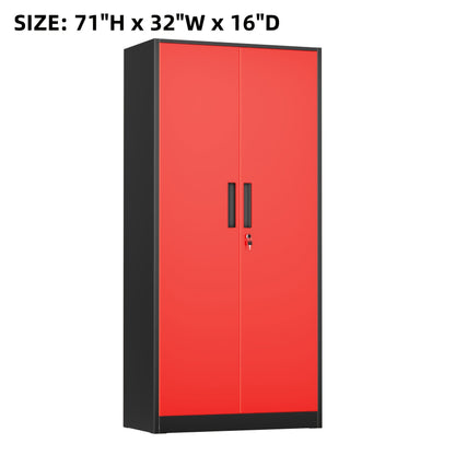 Metal Storage Cabinet 71" or 36" with Lockable Doors & Adjustable Shelves, Heavy Duty Steel Closet Cabinet for Garage Gym Home Office School Organization, Black Red White Pure Black