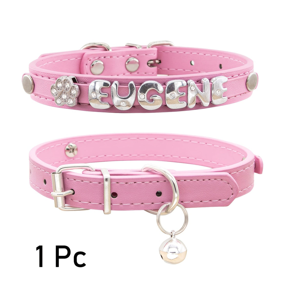 Personalized Faux Leather Cat & Dog Collar with Pendant Tag, Customized ID Collar for Small & Medium Dogs and Cats, Adjustable Pet Collar with Exquisite Charm Decoration, 11 Colors XS to M