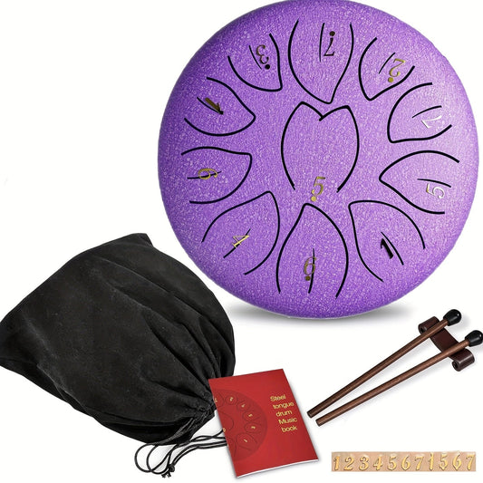 6-Inch 11-Note Steel Tongue Chakra Drum - Includes Bag, Mallets & Music Book - Adults Meditation & Mindfulness - Golden, Lavender, Lake Blue, Light Green, Malachite, Stone Green, Black & Azure