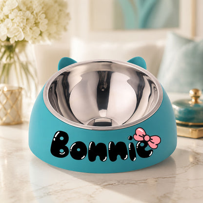 Personalized Stainless Steel Tilted Pet Bowl for Cats and Dogs Custom Name Ergonomic Neck Protection Food Water Bowl Great Gift for Pets Small Medium Large
