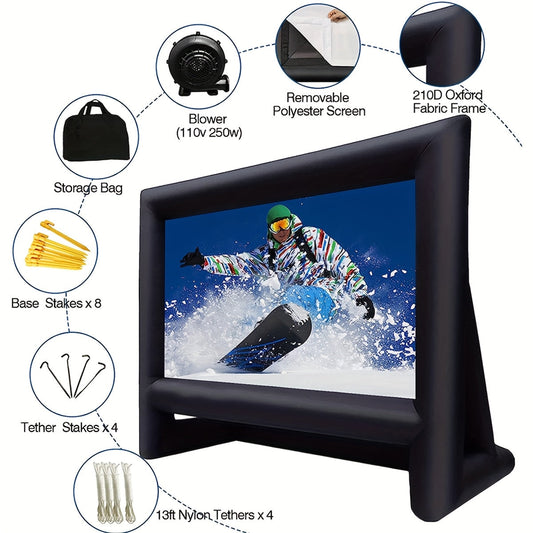 Inflatable Outdoor Movie Screen, 14/16/18/20/22/24 Ft Size Options, Blower & Storage Bag Included, Blow-Up Projection Screen for Backyard Movie Nights, Theme Parties & Celebrations