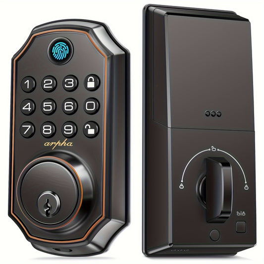 Keyless Smart Door Lock - Fingerprint, Keypad & App Control, 50 Fingerprint + 50 Password Codes, WiFi, Auto Lock, Anti-Peeping, One-Touch Unlock - Metal Deadbolt - Black & Silver