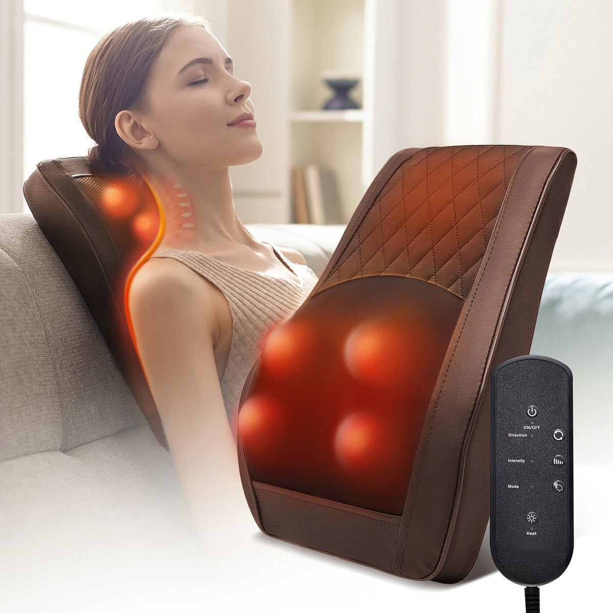 Shiatsu Neck & Shoulder Massager with Heat - Kneading, Rolling & Vibrating for Neck Traps Back Legs, Portable for Home Office Travel, Gift for Men & Women - Black & Brown