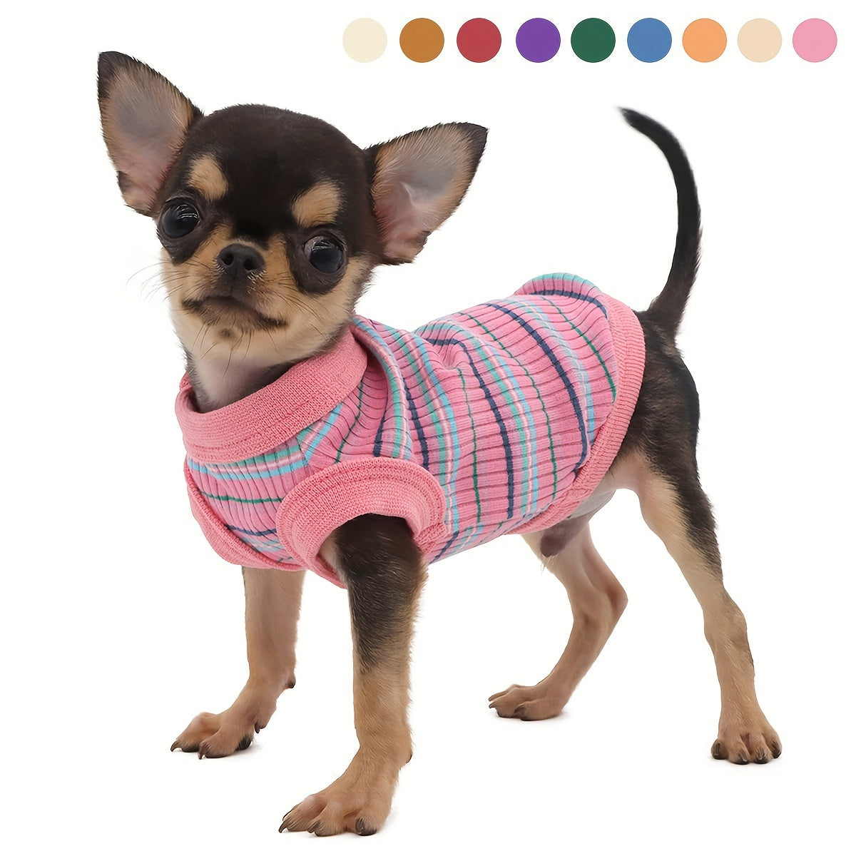 Soft Ribbed Striped Dog Tank Top Vest for Small Dogs - Lightweight Breathable Pullover Dog Shirt for XS to XXL Breeds, Cute Dog Clothes in 11 Colors for Chihuahua Yorkie Pomeranian Daily Wear