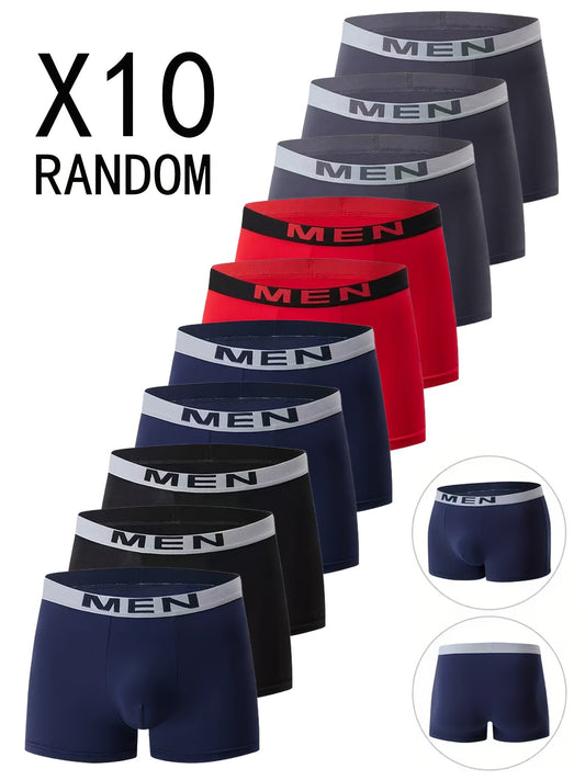 Men's 10-Pack Boxer Briefs - Solid Color, Breathable & Stretch - Casual & Sport Wear - S–XXXL - Random Assorted & Black