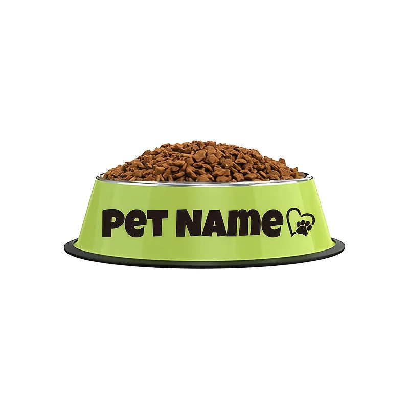 Personalized Stainless Steel Dog & Cat Bowl - Custom Engraved Pet Name Bowl with Paw Print Heart Crown Design, Anti-Tip Non-Slip, 200ml/400ml/1000ml, Food & Water Dish Gift