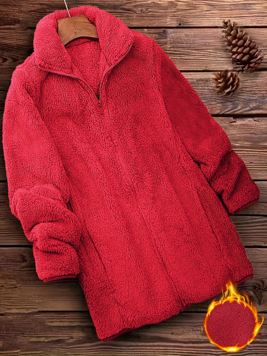 Zip Up Teddy Coat Women Fuzzy Fleece Sherpa Jacket Solid Color Long Sleeve Winter Outerwear Warm Fluffy Coat with Zipper Closure S-XXL Multiple Colors