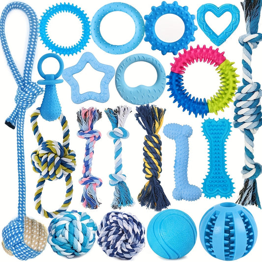 Dog Chew Toy Pack 5, 10 or 15 Pieces – Assorted Puppy Teething Toys with Rope Knots, Balls & Spiky Rings, Interactive Chewing & Entertainment Bundle for Small Dogs, Random Styles & Colors