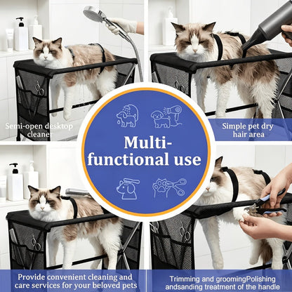 Foldable Pet Grooming Table for Small Dogs & Cats – Stainless Steel Frame, Non-Slip Surface, Storage Bag, 30 lb Capacity, Nail Trimming & Bathing Station, Black