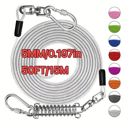 Heavy Duty Dog Leash 6 10 15 30 50 75 100 Feet Long Training Tie Out Cable for Large Dogs Up to 500 lbs Durable Bite-Resistant Yard Running Rope Lead
