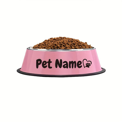 Personalized Stainless Steel Dog & Cat Bowl - Custom Engraved Pet Name Bowl with Paw Print Heart Crown Design, Anti-Tip Non-Slip, 200ml/400ml/1000ml, Food & Water Dish Gift