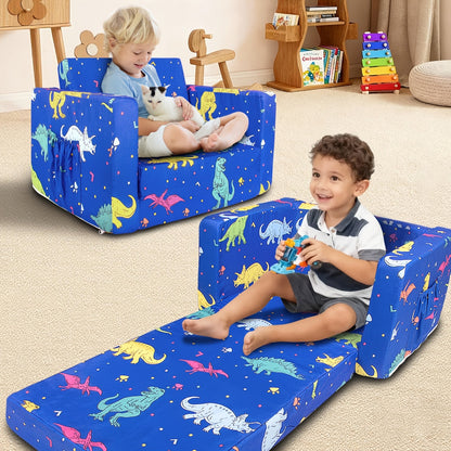 2-in-1 Kids Sofa Fold-Out Convertible Chair – Toddler Couch to Lounger with Washable Cover for Reading Playing Napping Boys Girls