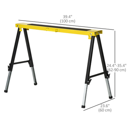 Sawhorse 2-Pack, 12-Level Adjustable Height 24.4"-35.4", 220 lbs Max Load, A-Frame Steel, Non-Slip EVA Surface, Folding & Portable with Carry Handle, for Woodworking, DIY & Construction