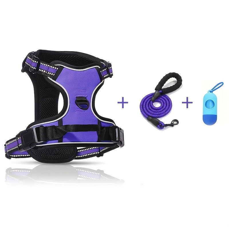 3pcs Anti-Escape Dog Harness Set with Leash & Poop Bag Dispenser – Adjustable No-Pull Chest Harness for Medium & Large Dogs – Complete Dog Walking Gear Set for Outdoor Adventures