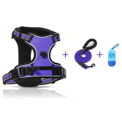 3pcs Anti-Escape Dog Harness Set with Leash & Poop Bag Dispenser – Adjustable No-Pull Chest Harness for Medium & Large Dogs – Complete Dog Walking Gear Set for Outdoor Adventures