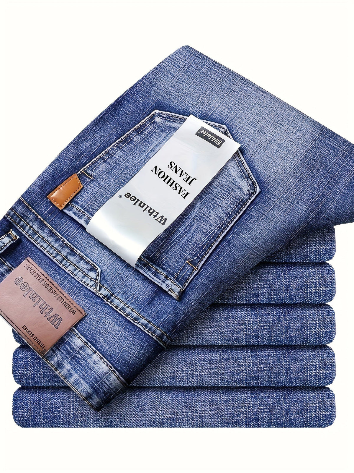 Men's Solid Denim Jeans - Straight Leg, Slight Stretch, Light Business Style - Outdoor, Casual & Daily Wear - Waist 30–40 - Sky Blue & Black Gray