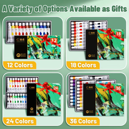 Acrylic Paint Set 12 18 24 or 36 Colors – Fade-Resistant Non-Toxic Tubes for Canvas Wood Rock Fabric Ceramics Clothing Wall Art – Beginner & Professional Artist Supplies
