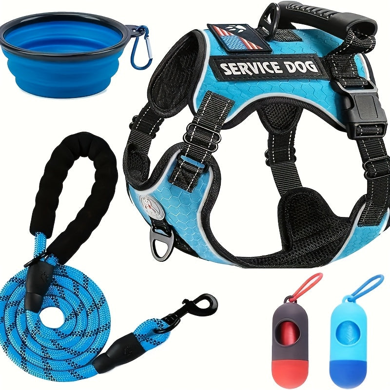 Reflective Dog Harness Vest with Leash Shock-Absorbing No-Pull Pet Harness with Night Vision Reflective Strips Comfortable Vest Style for Small Medium Large Dogs