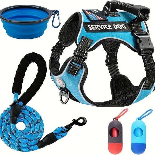 Reflective Dog Harness Vest with Leash Shock-Absorbing No-Pull Pet Harness with Night Vision Reflective Strips Comfortable Vest Style for Small Medium Large Dogs