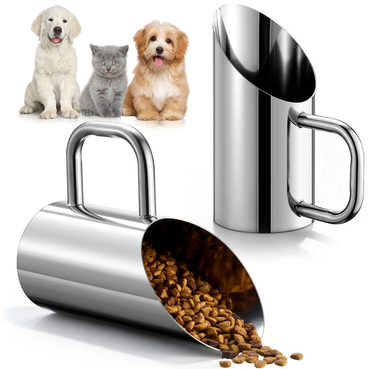 Stainless Steel Dog Food Scoop 2-Piece Set - 1.5oz & 12oz Durable Metal Pet Food Cup with Ergonomic No-Slip Grip Handle, Rust-Resistant Easy-Clean Dog & Cat Food Measuring Scoop for Kibble & Feed Buckets