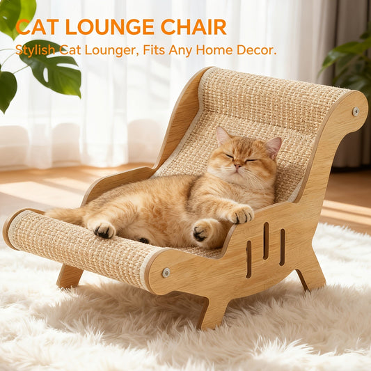 2-in-1 Natural Sisal Cat Scratcher & Lounge Chair – Oversized No-Shed Breathable Cat Sofa Bed, Ultra-Durable Scratch-Resistant Design for Scratching, Napping & Playing, Season-Proof Multi-Functional Cat Furniture