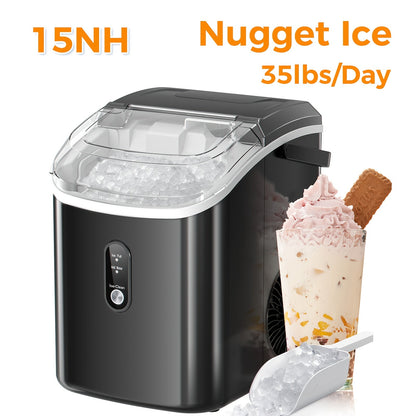Portable Countertop Ice Maker - Bullet & Nugget Pebble Ice, 26-35 lbs/Day, Self-Cleaning, One-Touch, Sonic Ice Making - Kitchen, Office & Home Bar - Black & Stainless Steel