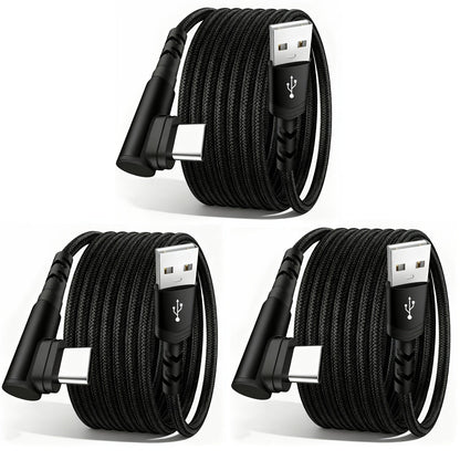 3-Pack Right Angle Braided USB-A to USB-C Fast Charging Cable - 1m, 2m & 3m - iPhone 15/16/17, iPad, Samsung, Huawei & More - Black, Blue, Red, Purple, Rose Gold & Silver
