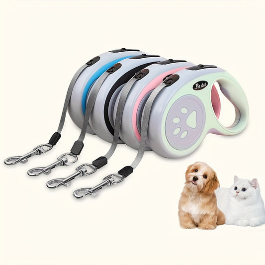 Paw Print Retractable Dog Leash - 4 Color Options, 10ft or 16ft Extendable Lead for Small Dogs, Ergonomic One-Button Control Leash for Walking & Outdoor Use (Black/Pink/Blue/Green)